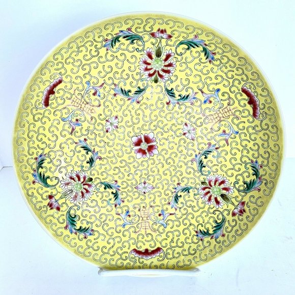 1949-1966 China Famille Juane Yellow Floral Enamel Jingdezhen Shallow Bowl 9” - Picture 1 of 7